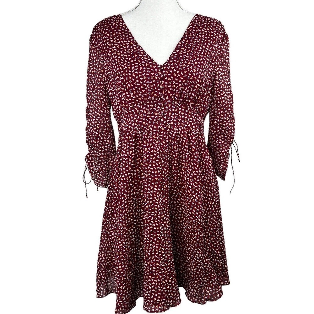 Madewell Red Floral Starviolet Mini Dress 6 V Neck Chiffon Ditzy Flowers